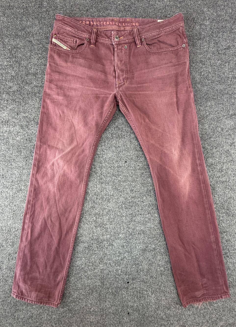 Diesel Safado Jeans Rare Maroon Mens 35x33 Straight Denim Italy Button Fly Camel